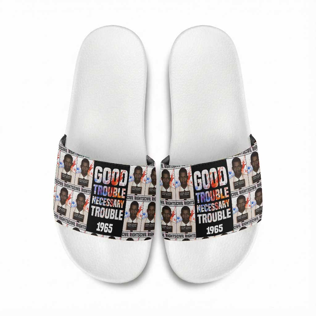 John Lewis Slide Sandals with Mugshot Collage Design Civil Rights Portrait Good Trouble Tribute - Wonder Print Shop