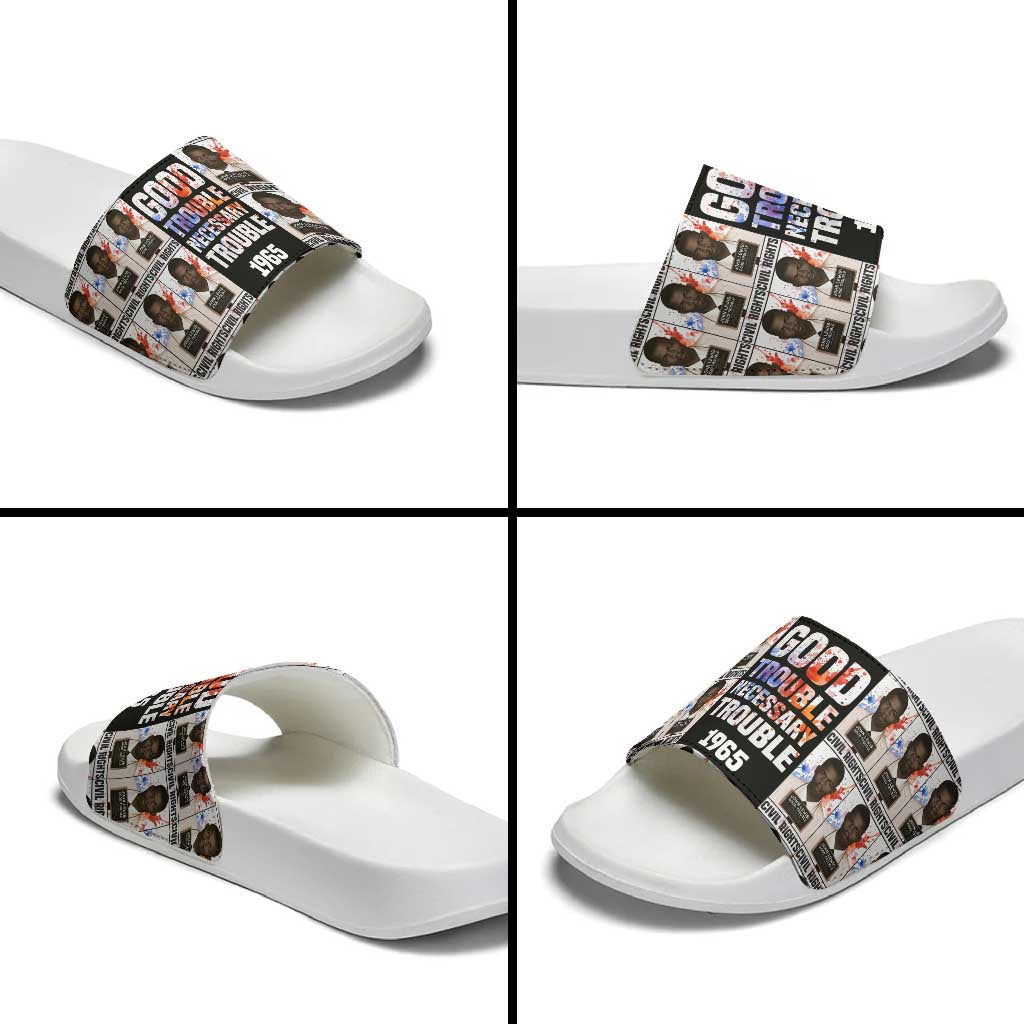 John Lewis Slide Sandals with Mugshot Collage Design Civil Rights Portrait Good Trouble Tribute - Wonder Print Shop