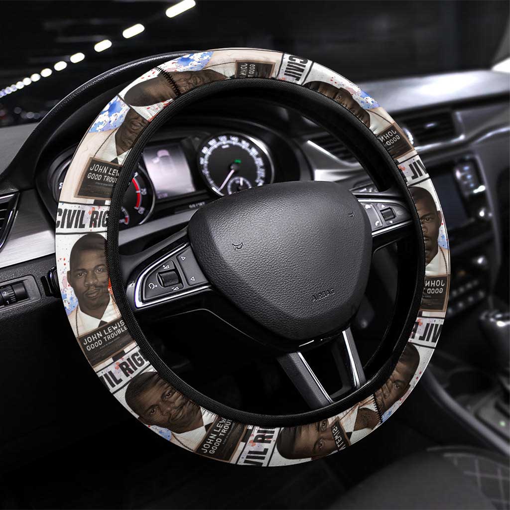 John Lewis Steering Wheel Cover with Mugshot Collage Design Civil Rights Portrait Good Trouble Tribute - Wonder Print Shop