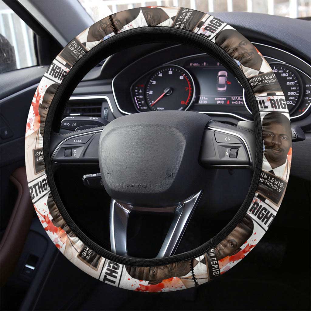 John Lewis Steering Wheel Cover with Mugshot Collage Design Civil Rights Portrait Good Trouble Tribute - Wonder Print Shop
