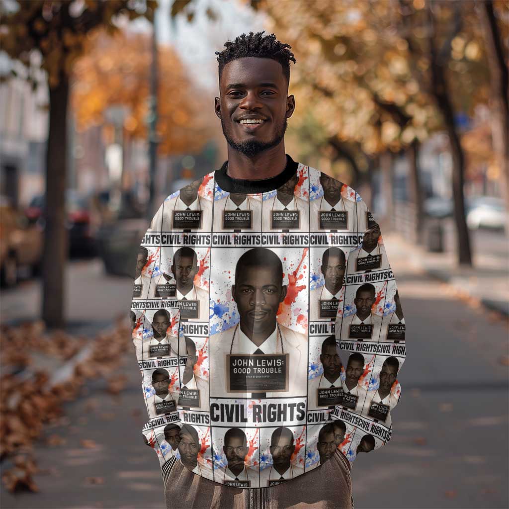 John Lewis Sweatshirt with Mugshot Collage Design Civil Rights Portrait Good Trouble Tribute - Wonder Print Shop
