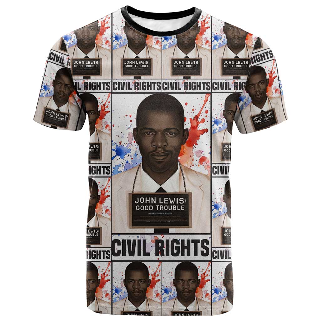 John Lewis T shirt with Mugshot Collage Design Civil Rights Portrait Good Trouble Tribute - Wonder Print Shop