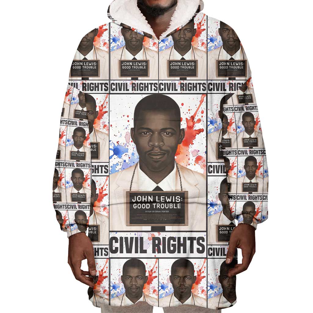 John Lewis Wearable Blanket Hoodie with Mugshot Collage Design Civil Rights Portrait Good Trouble Tribute - Wonder Print Shop
