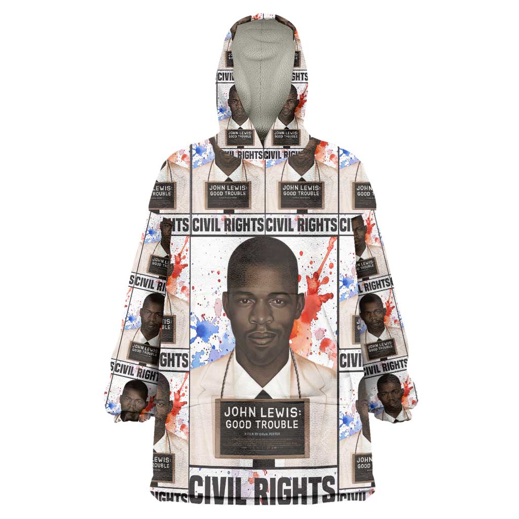 John Lewis Wearable Blanket Hoodie with Mugshot Collage Design Civil Rights Portrait Good Trouble Tribute - Wonder Print Shop