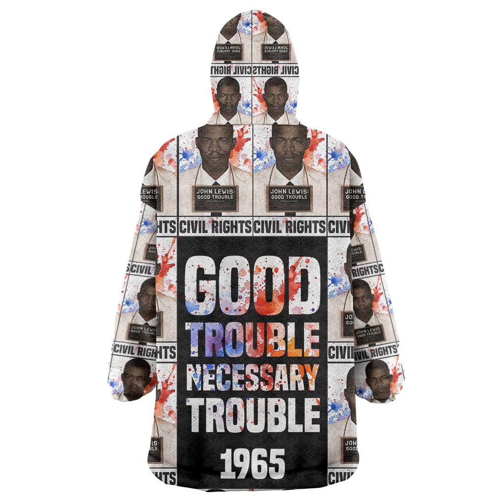 John Lewis Wearable Blanket Hoodie with Mugshot Collage Design Civil Rights Portrait Good Trouble Tribute - Wonder Print Shop