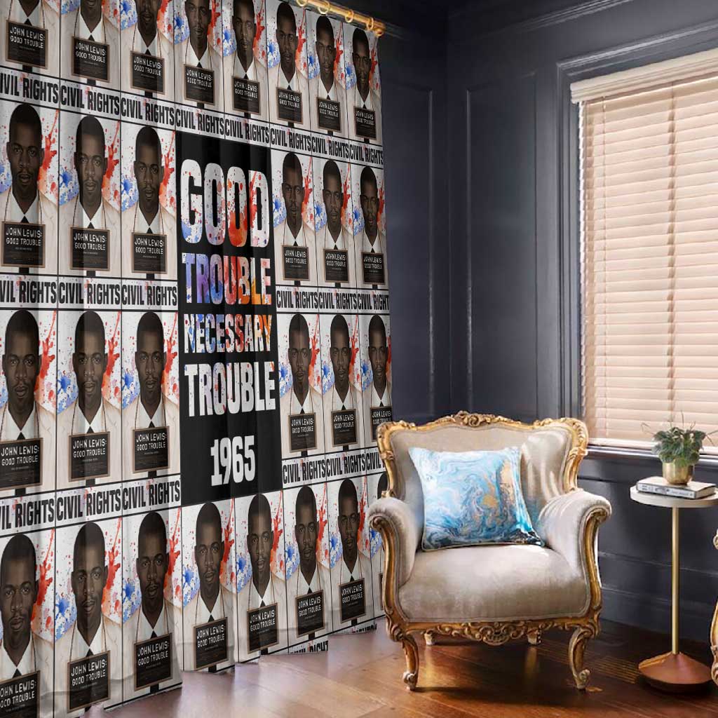 John Lewis Window Curtain with Mugshot Collage Design Civil Rights Portrait Good Trouble Tribute - Wonder Print Shop