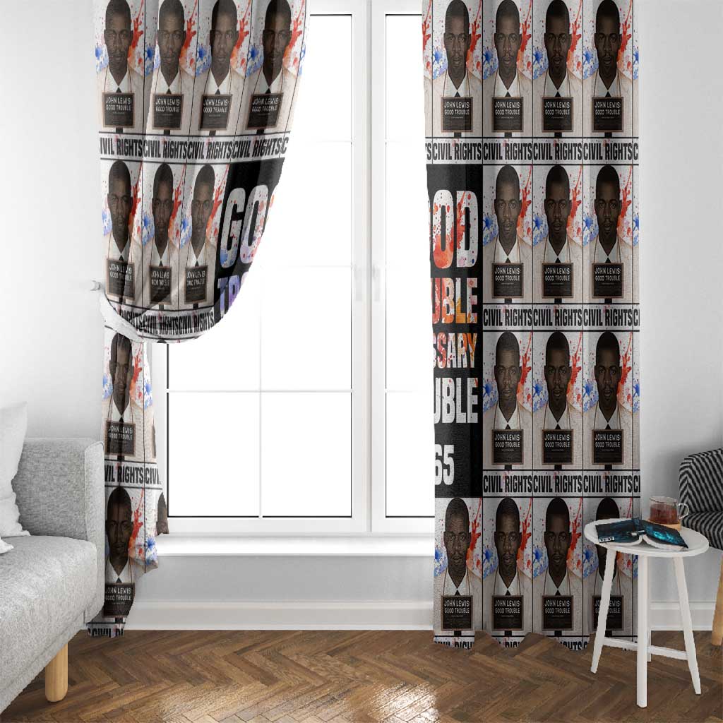 John Lewis Window Curtain with Mugshot Collage Design Civil Rights Portrait Good Trouble Tribute - Wonder Print Shop