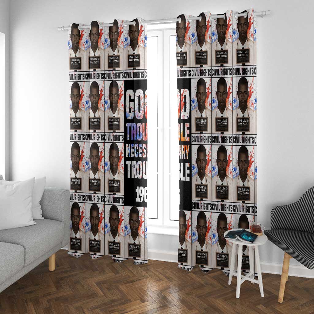 John Lewis Window Curtain with Mugshot Collage Design Civil Rights Portrait Good Trouble Tribute - Wonder Print Shop