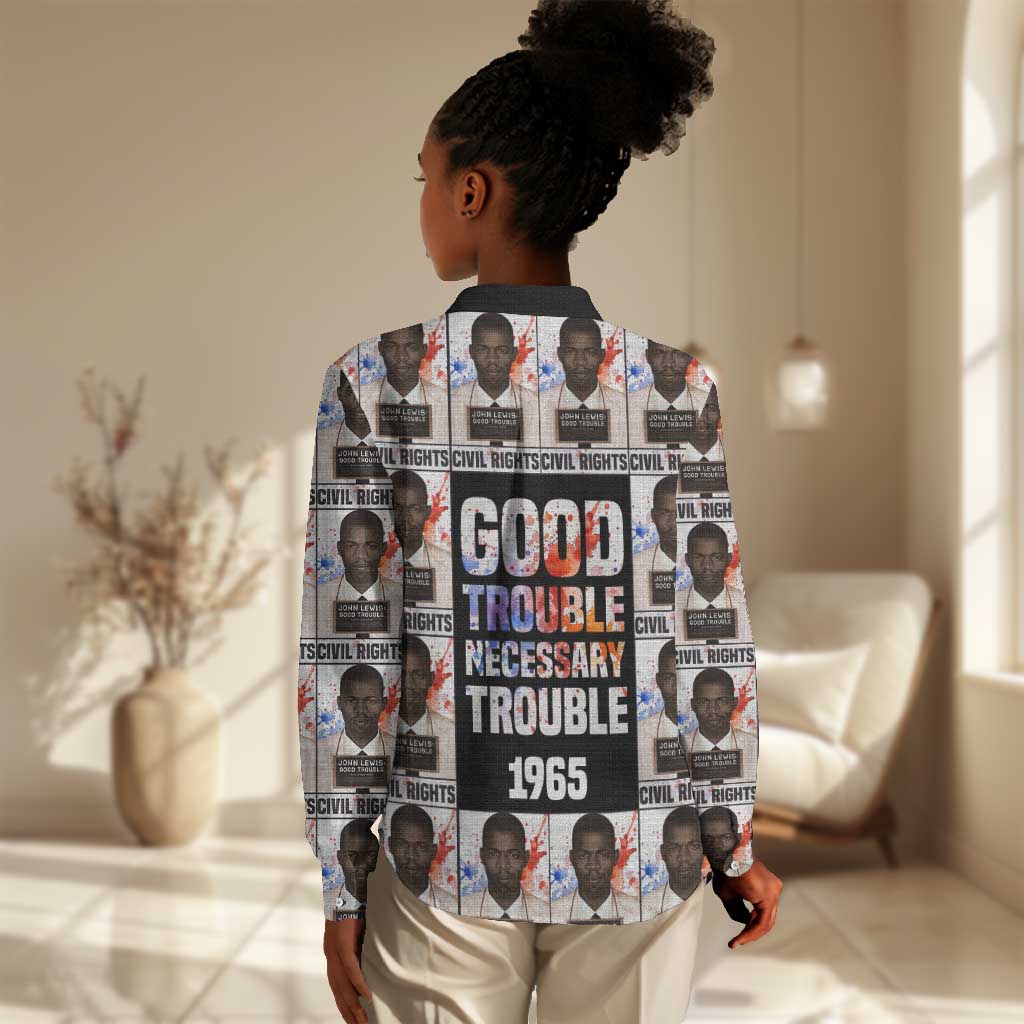 John Lewis Women Casual Shirt with Mugshot Collage Design Civil Rights Portrait Good Trouble Tribute - Wonder Print Shop