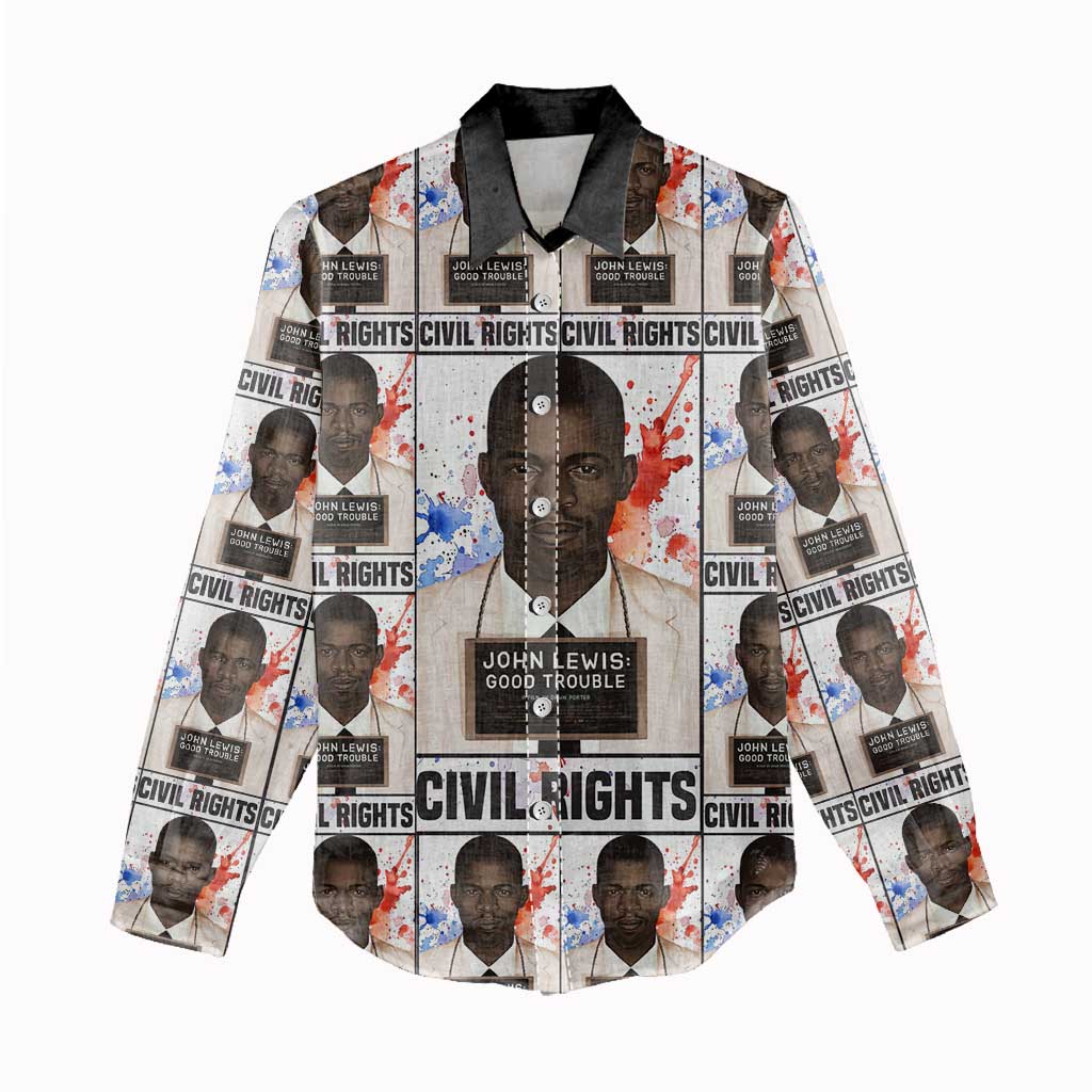 John Lewis Women Casual Shirt with Mugshot Collage Design Civil Rights Portrait Good Trouble Tribute - Wonder Print Shop