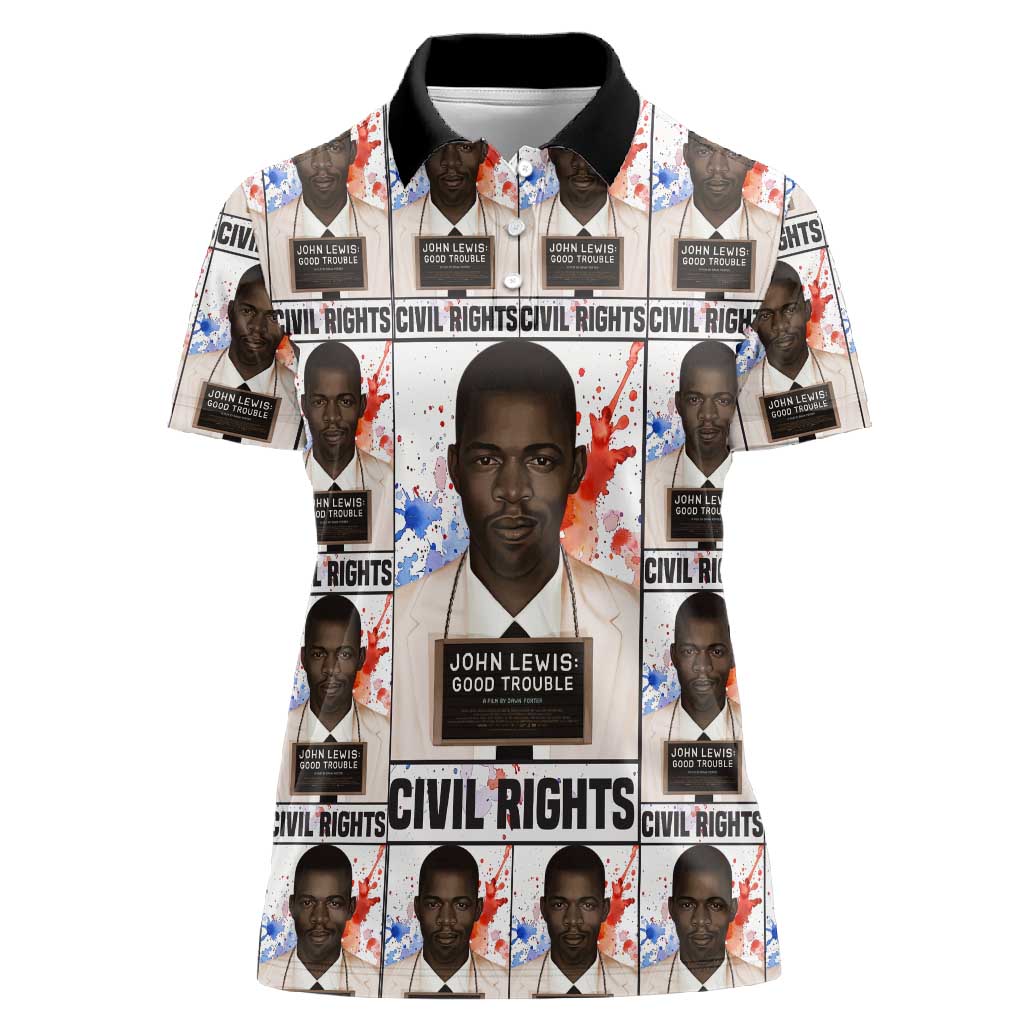 John Lewis Women Polo Shirt with Mugshot Collage Design Civil Rights Portrait Good Trouble Tribute - Wonder Print Shop