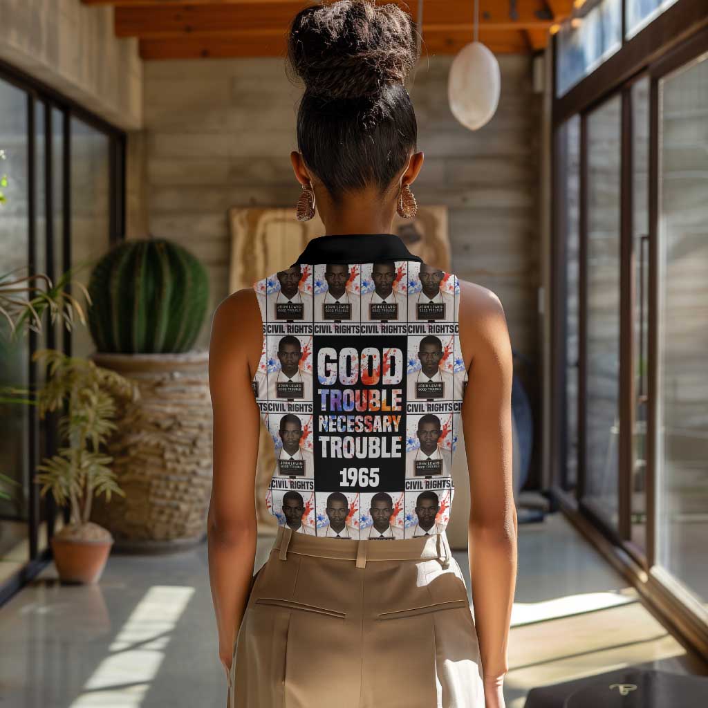 John Lewis Women Sleeveless Polo Shirt with Mugshot Collage Design Civil Rights Portrait Good Trouble Tribute - Wonder Print Shop