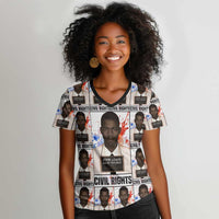 John Lewis Women V-Neck T-Shirt with Mugshot Collage Design Civil Rights Portrait Good Trouble Tribute - Wonder Print Shop