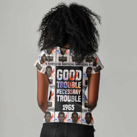 John Lewis Women V-Neck T-Shirt with Mugshot Collage Design Civil Rights Portrait Good Trouble Tribute - Wonder Print Shop
