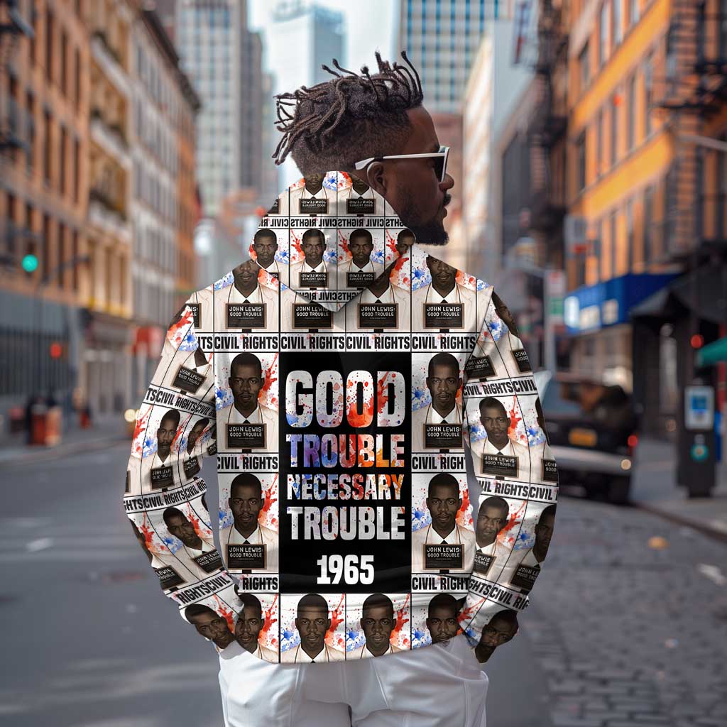John Lewis Zip Hoodie with Mugshot Collage Design Civil Rights Portrait Good Trouble Tribute - Wonder Print Shop