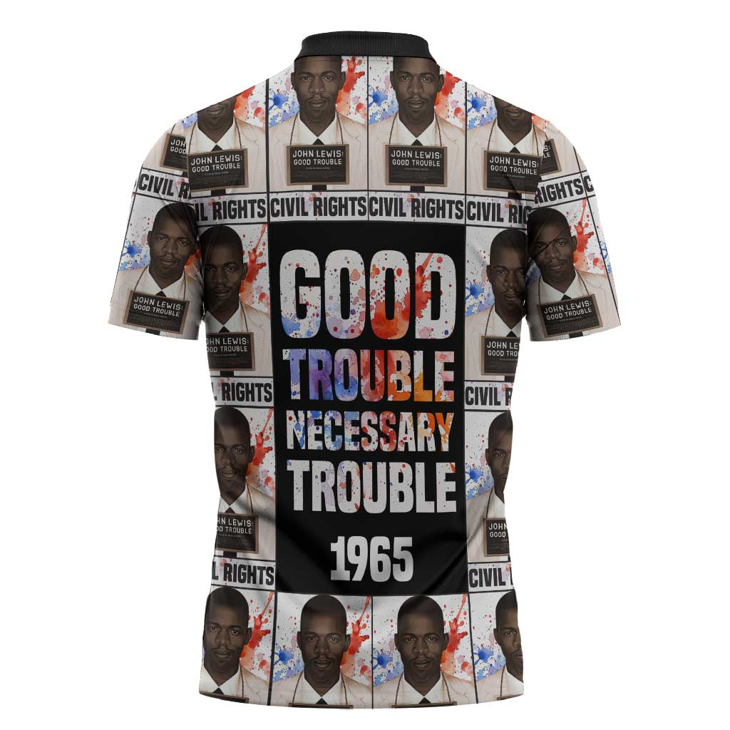 John Lewis Zipper Polo Shirt with Mugshot Collage Design Civil Rights Portrait Good Trouble Tribute - Wonder Print Shop