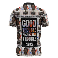 John Lewis Zipper Polo Shirt with Mugshot Collage Design Civil Rights Portrait Good Trouble Tribute - Wonder Print Shop