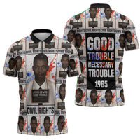 John Lewis Zipper Polo Shirt with Mugshot Collage Design Civil Rights Portrait Good Trouble Tribute - Wonder Print Shop