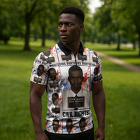 John Lewis Zipper Polo Shirt with Mugshot Collage Design Civil Rights Portrait Good Trouble Tribute - Wonder Print Shop