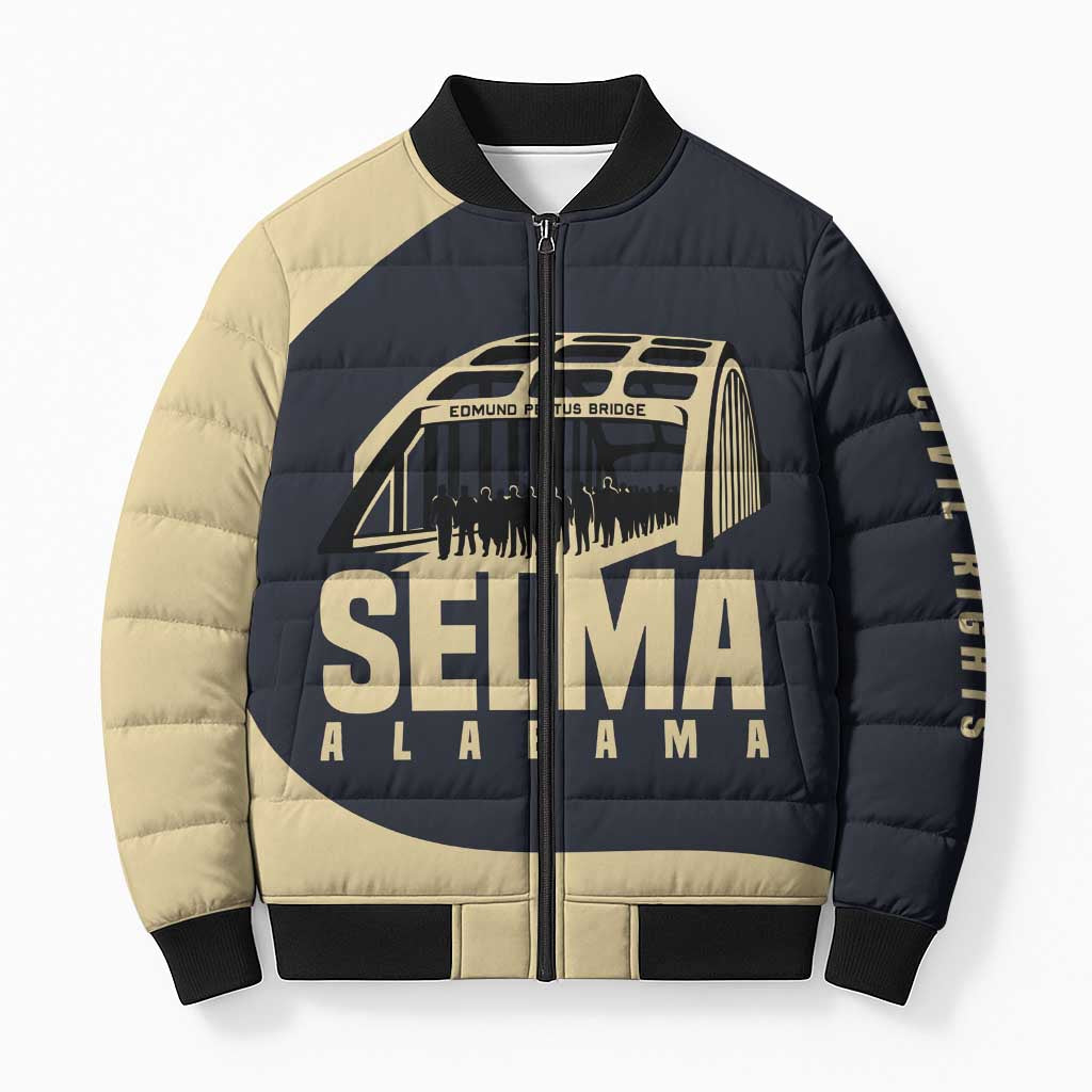 John Lewis Bomber Puffer Jacket with Selma Bridge Graphic Civil Rights and Voting Rights Tribute - Wonder Print Shop