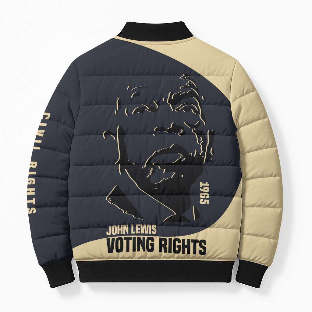 John Lewis Bomber Puffer Jacket with Selma Bridge Graphic Civil Rights and Voting Rights Tribute - Wonder Print Shop