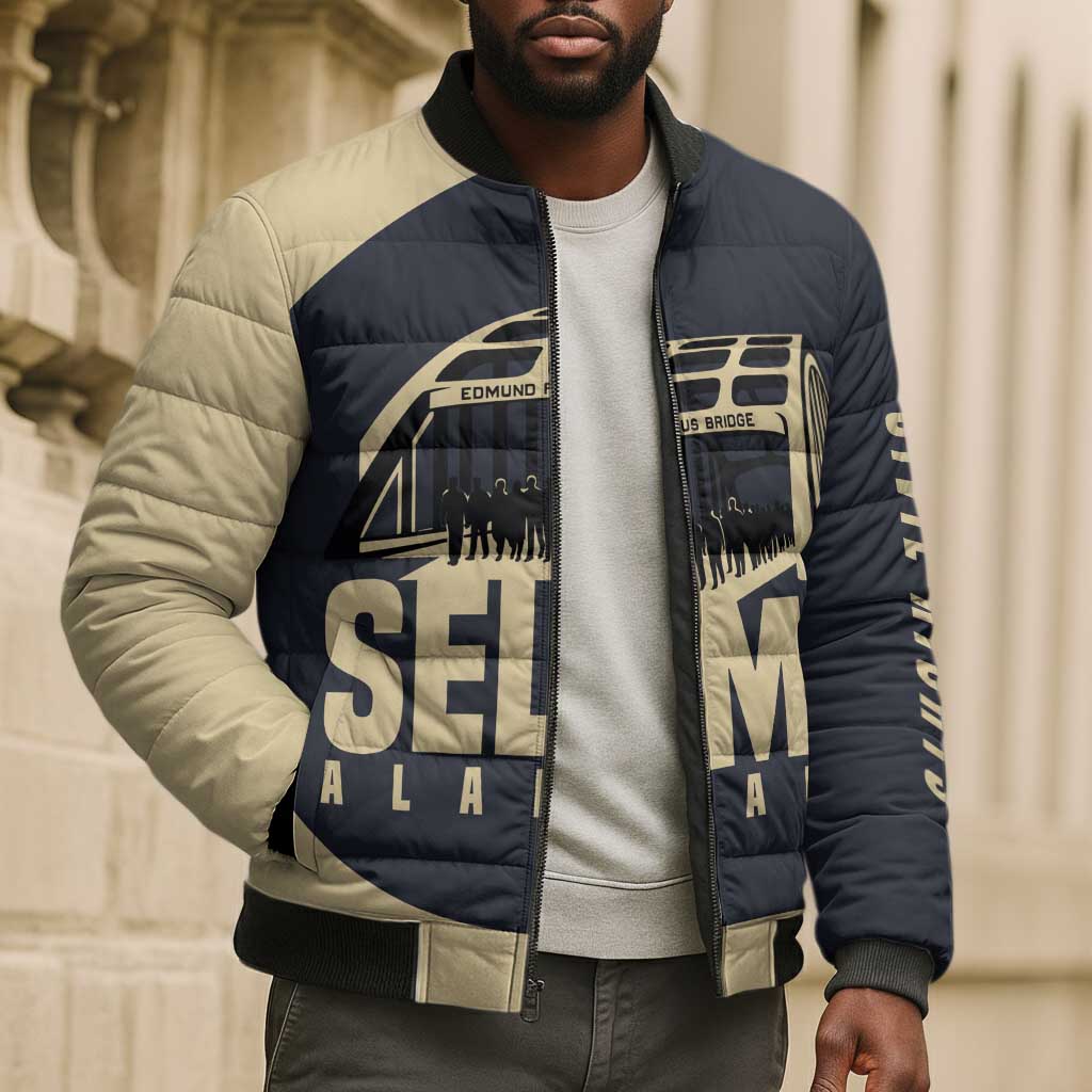 John Lewis Bomber Puffer Jacket with Selma Bridge Graphic Civil Rights and Voting Rights Tribute - Wonder Print Shop