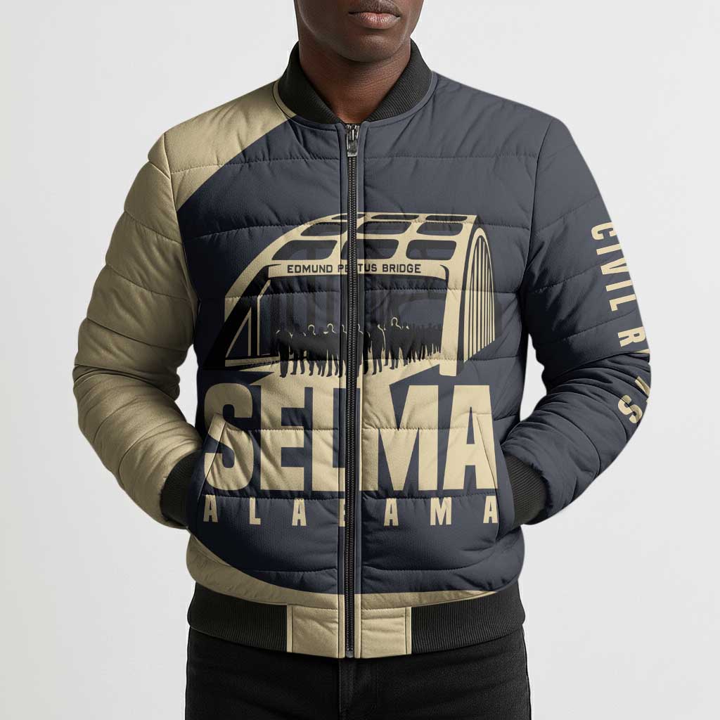 John Lewis Bomber Puffer Jacket with Selma Bridge Graphic Civil Rights and Voting Rights Tribute - Wonder Print Shop