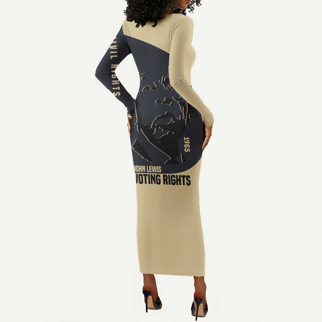 John Lewis Long Sleeve Bodycon Dress with Selma Bridge Graphic Civil Rights and Voting Rights Tribute - Wonder Print Shop