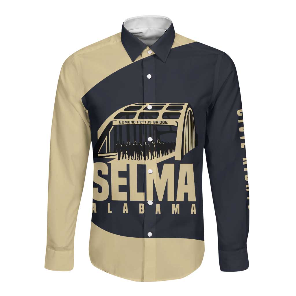 John Lewis Long Sleeve Button Shirt with Selma Bridge Graphic Civil Rights and Voting Rights Tribute - Wonder Print Shop