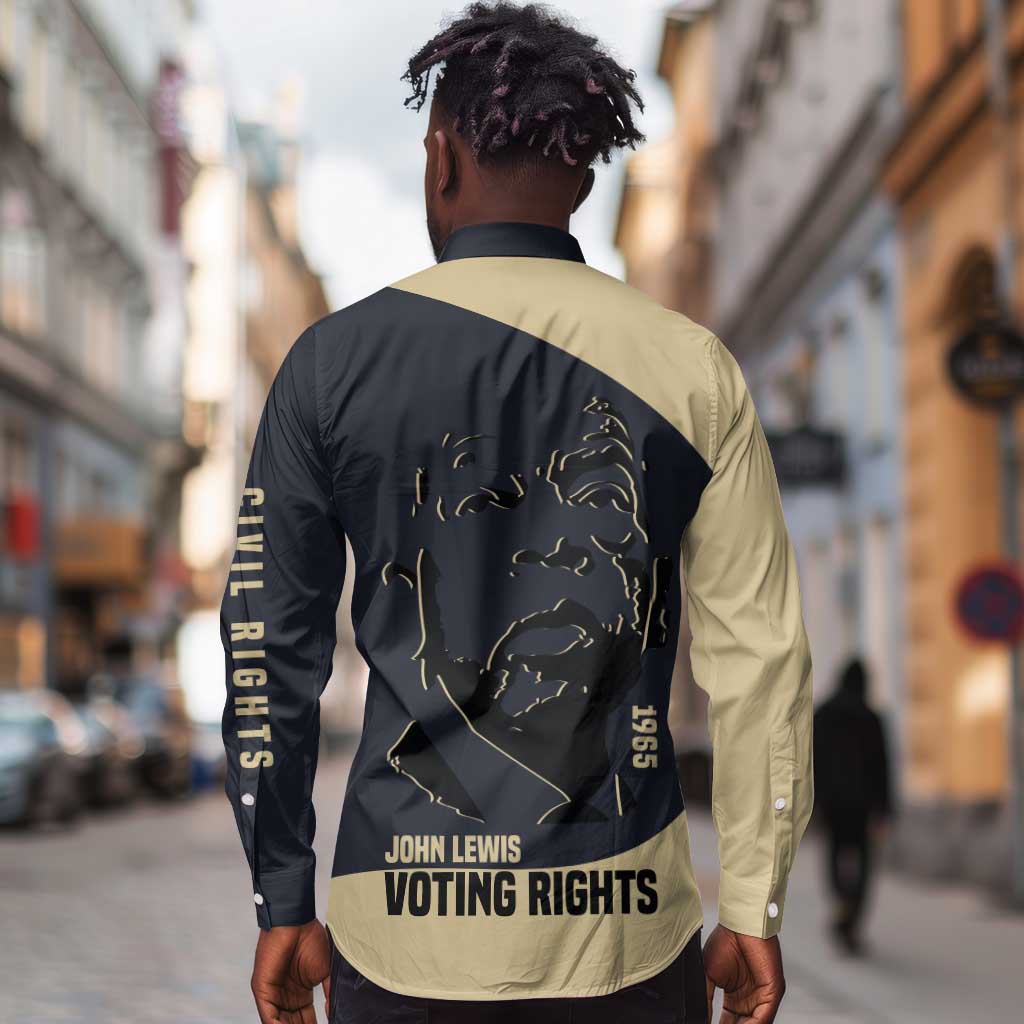 John Lewis Long Sleeve Button Shirt with Selma Bridge Graphic Civil Rights and Voting Rights Tribute - Wonder Print Shop