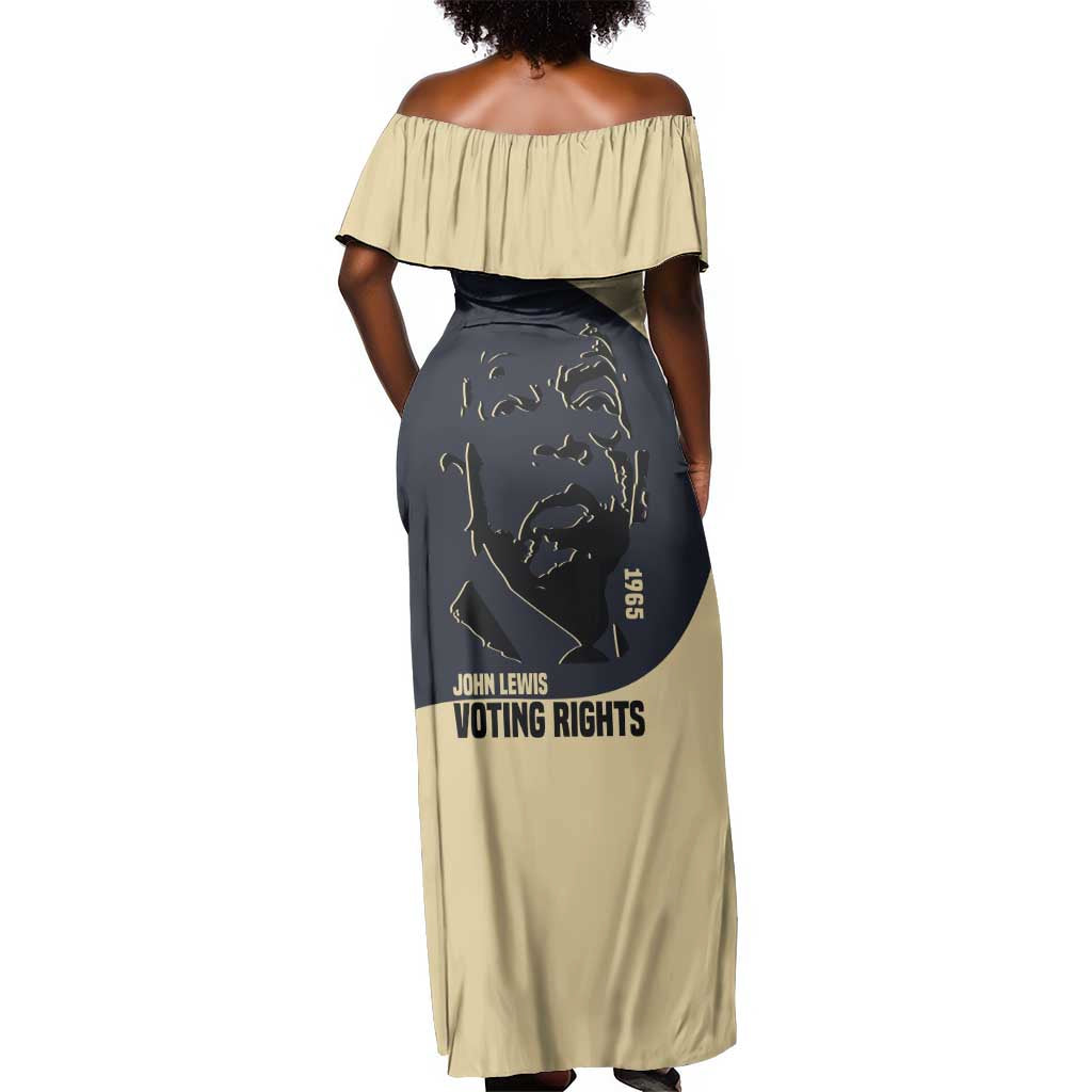 John Lewis Off Shoulder Maxi Dress with Selma Bridge Graphic Civil Rights and Voting Rights Tribute - Wonder Print Shop