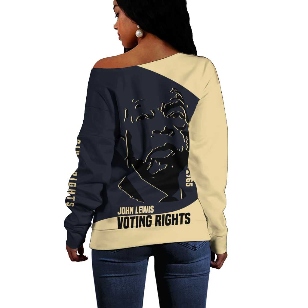 John Lewis Off Shoulder Sweater with Selma Bridge Graphic Civil Rights and Voting Rights Tribute - Wonder Print Shop