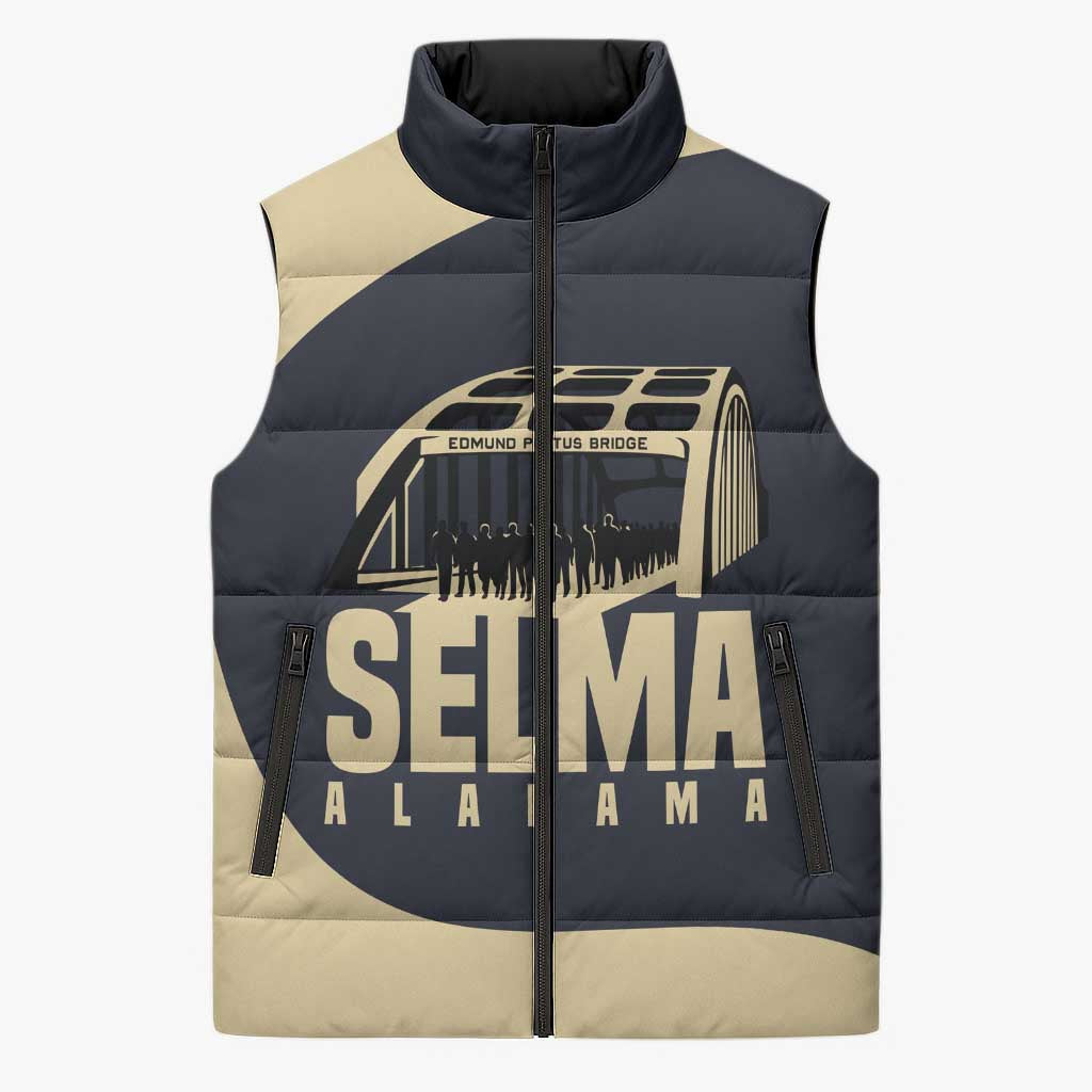 John Lewis Sleeveless Puffer Jacket with Selma Bridge Graphic Civil Rights and Voting Rights Tribute - Wonder Print Shop