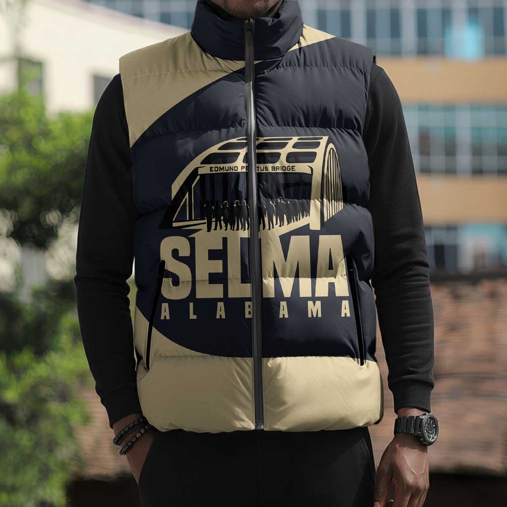 John Lewis Sleeveless Puffer Jacket with Selma Bridge Graphic Civil Rights and Voting Rights Tribute - Wonder Print Shop