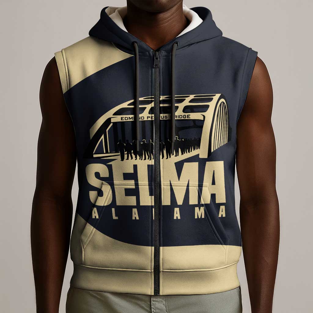 John Lewis Sleeveless Zip Hoodie with Selma Bridge Graphic Civil Rights and Voting Rights Tribute - Wonder Print Shop