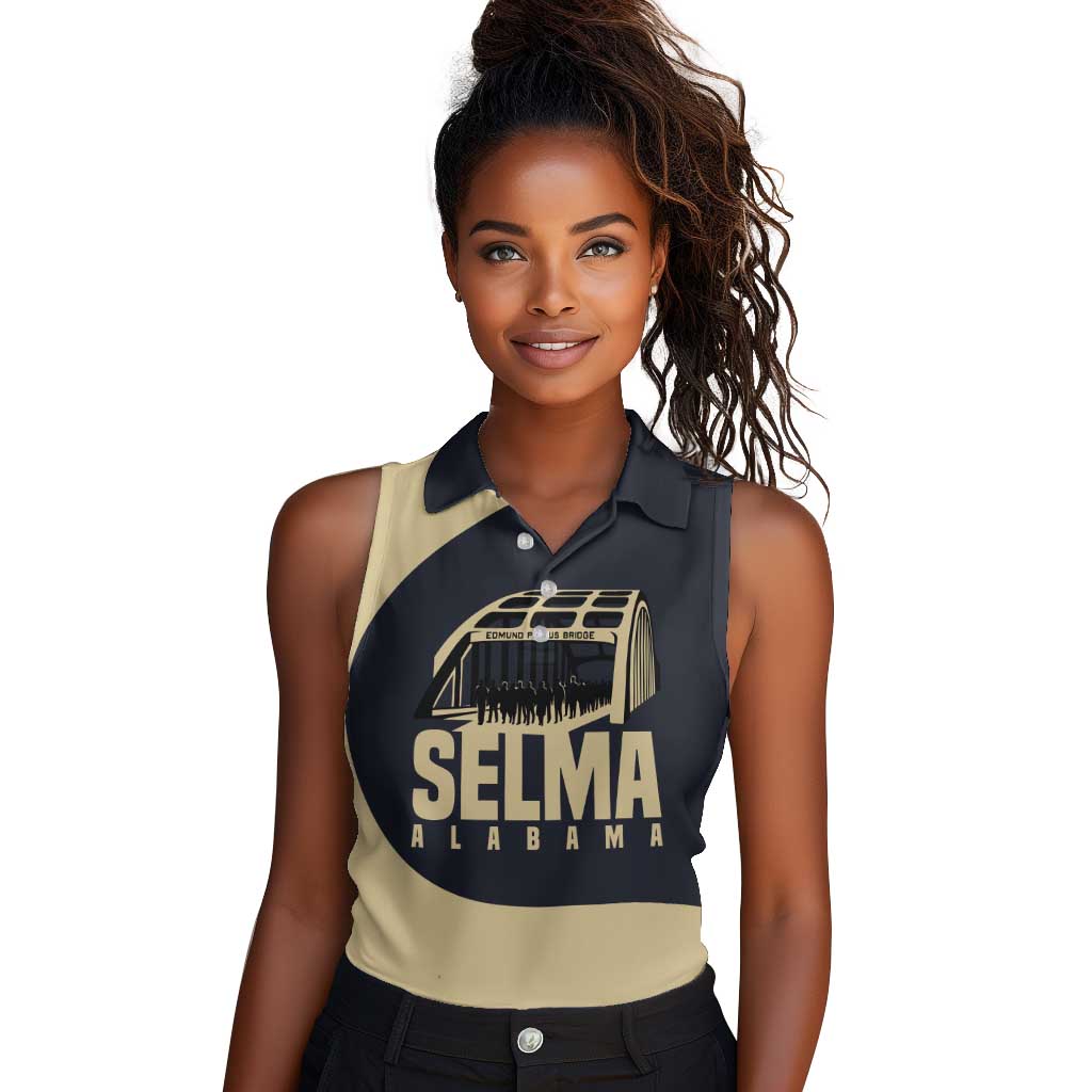 John Lewis Women Sleeveless Polo Shirt with Selma Bridge Graphic Civil Rights and Voting Rights Tribute - Wonder Print Shop