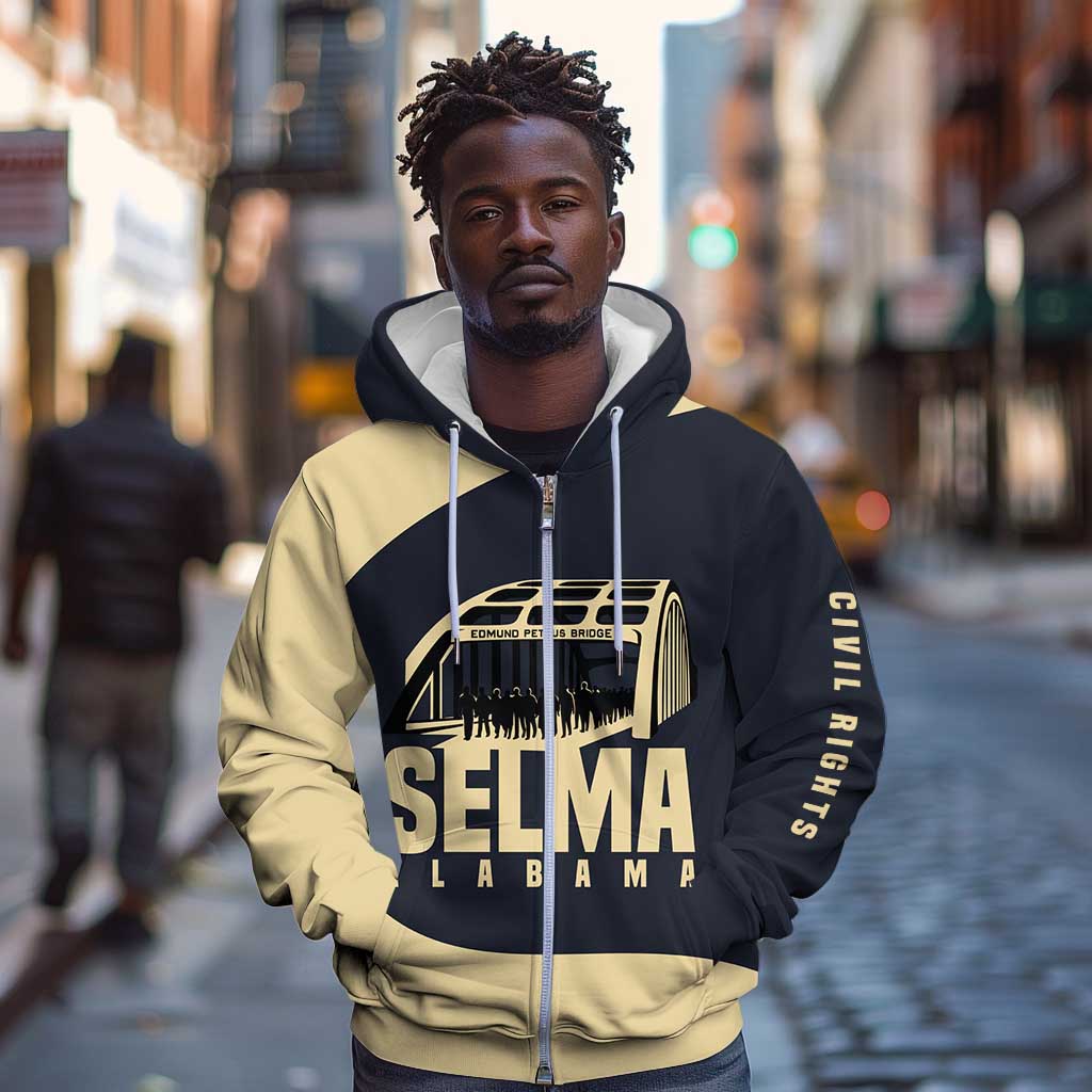 John Lewis Zip Hoodie with Selma Bridge Graphic Civil Rights and Voting Rights Tribute - Wonder Print Shop