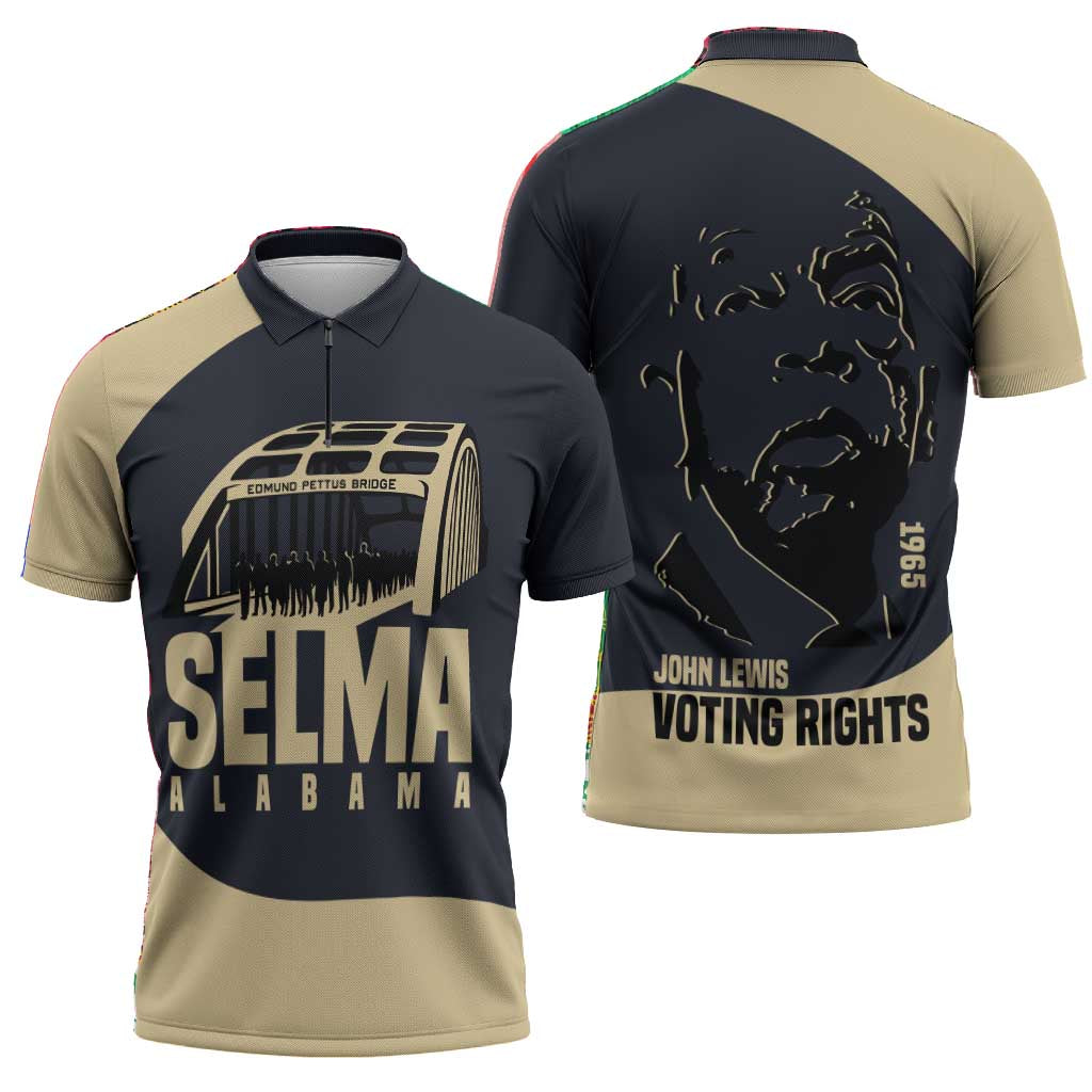 John Lewis Zipper Polo Shirt with Selma Bridge Graphic Civil Rights and Voting Rights Tribute - Wonder Print Shop