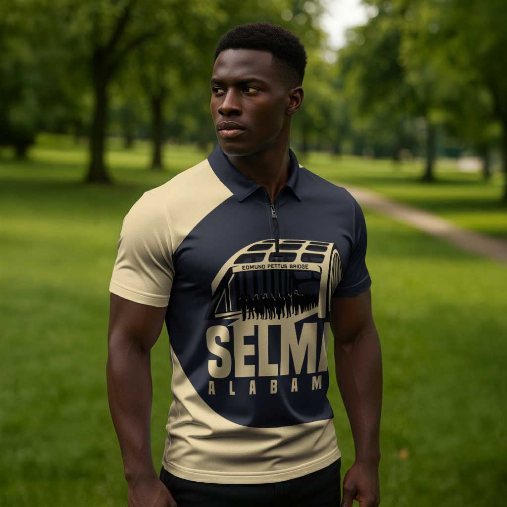 John Lewis Zipper Polo Shirt with Selma Bridge Graphic Civil Rights and Voting Rights Tribute - Wonder Print Shop