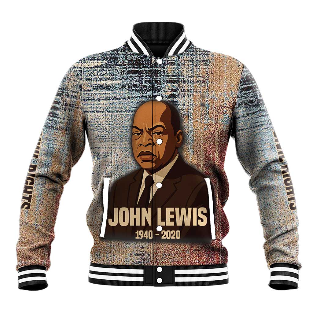 John Lewis Baseball Jacket with Freedom Quote Graphic Civil Rights and Legacy Tribute - Wonder Print Shop