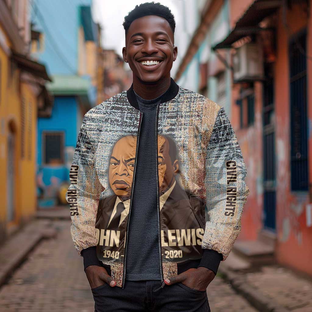 John Lewis Bomber Jacket with Freedom Quote Graphic Civil Rights and Legacy Tribute - Wonder Print Shop