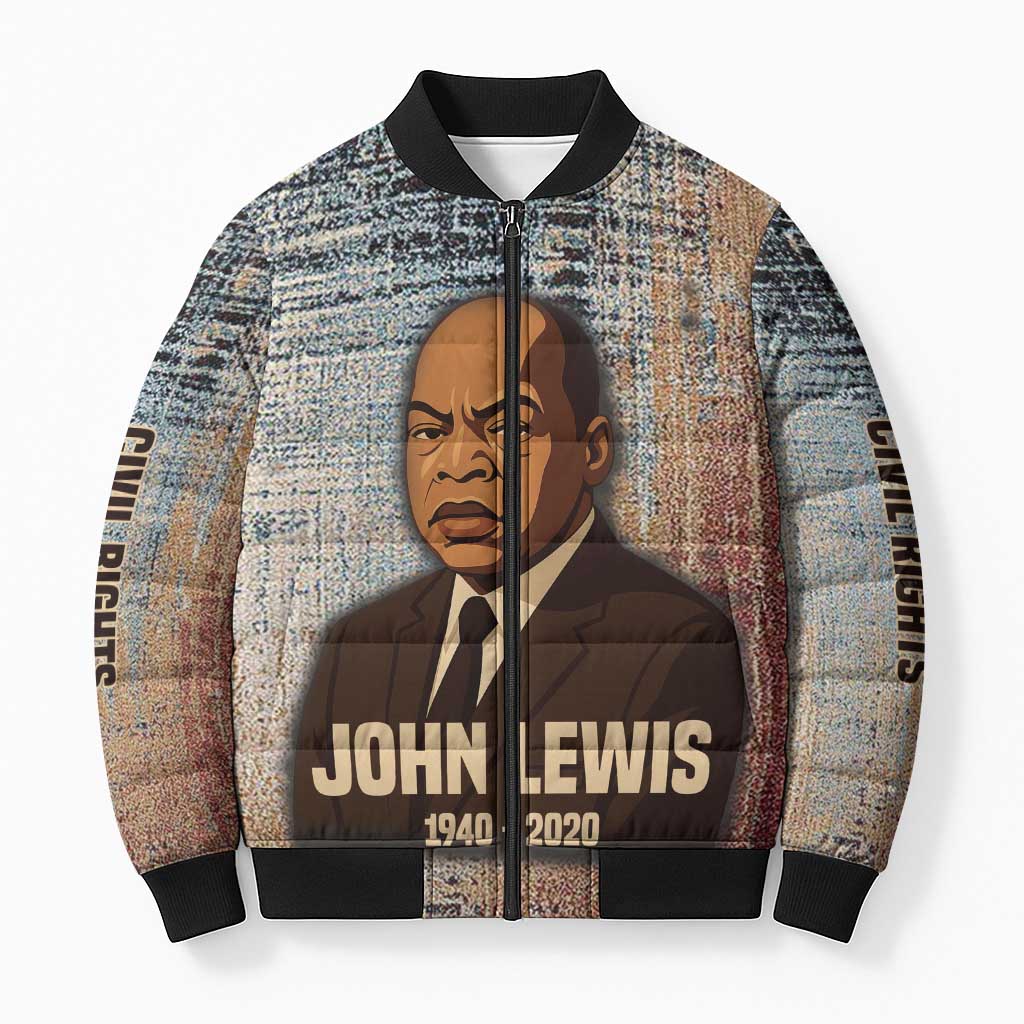 John Lewis Bomber Puffer Jacket with Freedom Quote Graphic Civil Rights and Legacy Tribute - Wonder Print Shop