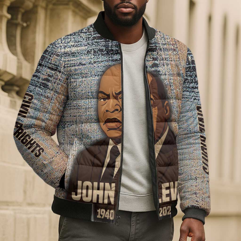 John Lewis Bomber Puffer Jacket with Freedom Quote Graphic Civil Rights and Legacy Tribute - Wonder Print Shop