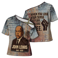 John Lewis Cross Shoulder Shirt with Freedom Quote Graphic Civil Rights and Legacy Tribute - Wonder Print Shop