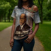 John Lewis Cross Shoulder Shirt with Freedom Quote Graphic Civil Rights and Legacy Tribute - Wonder Print Shop