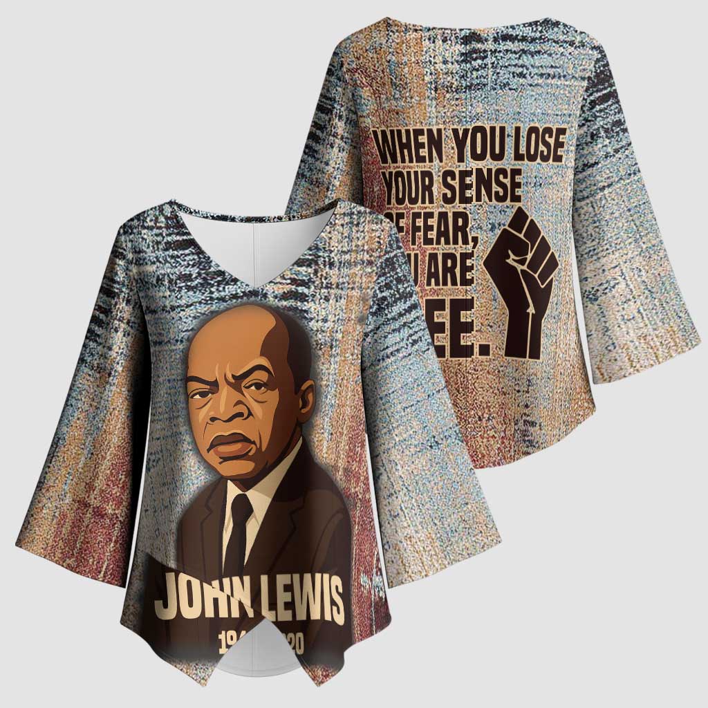 John Lewis Kimono Sleeve Blouse with Freedom Quote Graphic Civil Rights and Legacy Tribute - Wonder Print Shop