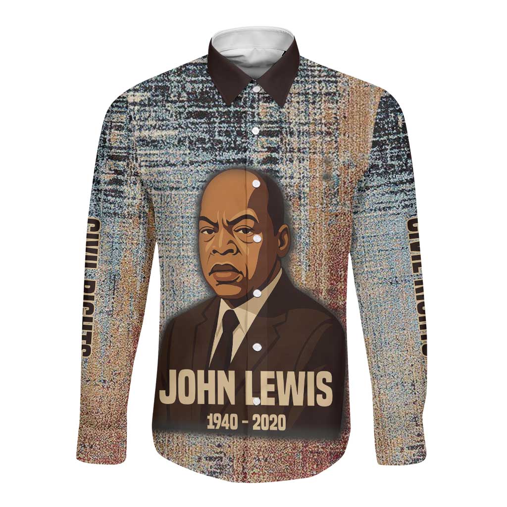 John Lewis Long Sleeve Button Shirt with Freedom Quote Graphic Civil Rights and Legacy Tribute - Wonder Print Shop