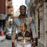 John Lewis Long Sleeve Button Shirt with Freedom Quote Graphic Civil Rights and Legacy Tribute - Wonder Print Shop