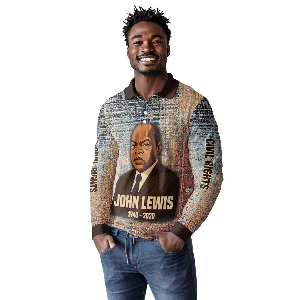 John Lewis Long Sleeve Polo Shirt with Freedom Quote Graphic Civil Rights and Legacy Tribute - Wonder Print Shop