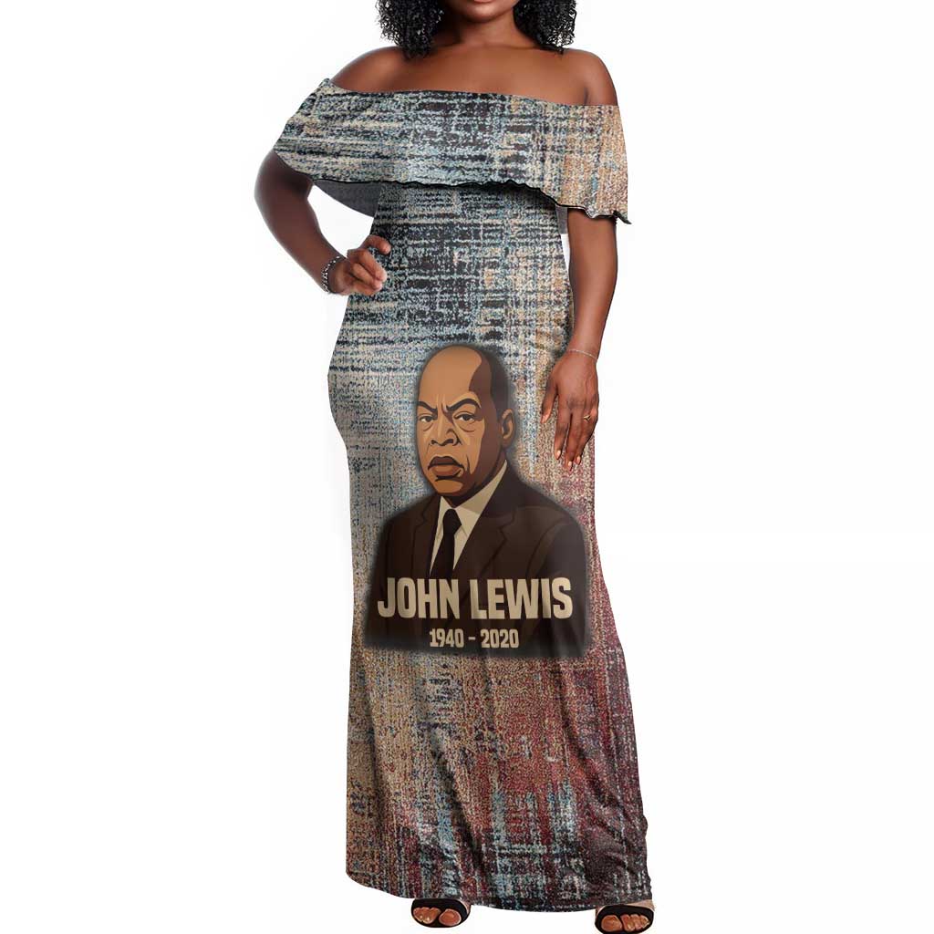John Lewis Off Shoulder Maxi Dress with Freedom Quote Graphic Civil Rights and Legacy Tribute - Wonder Print Shop